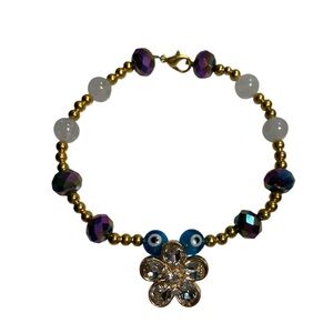Handmade Turkish Eye Bracelet with Flower Charm